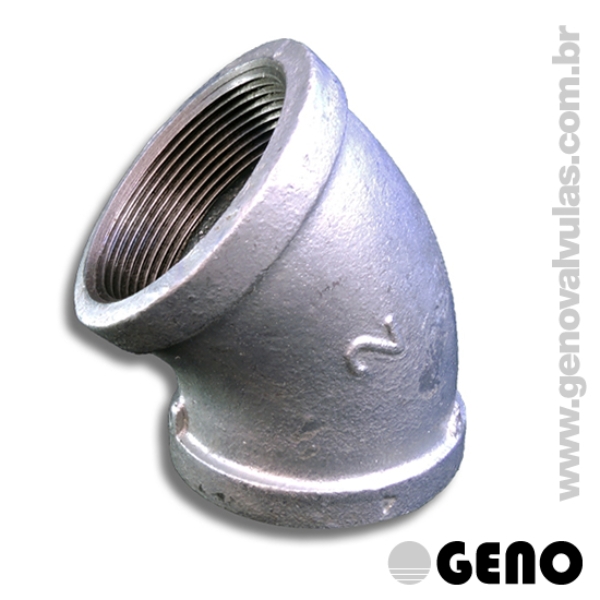 A GENO vende cotovelo 45° em ferro maleável galvanizado, com selo do INMETRO, ideais para redes hidráulicas, de incêndio e fluídos não corrosivos. Saiba mais!